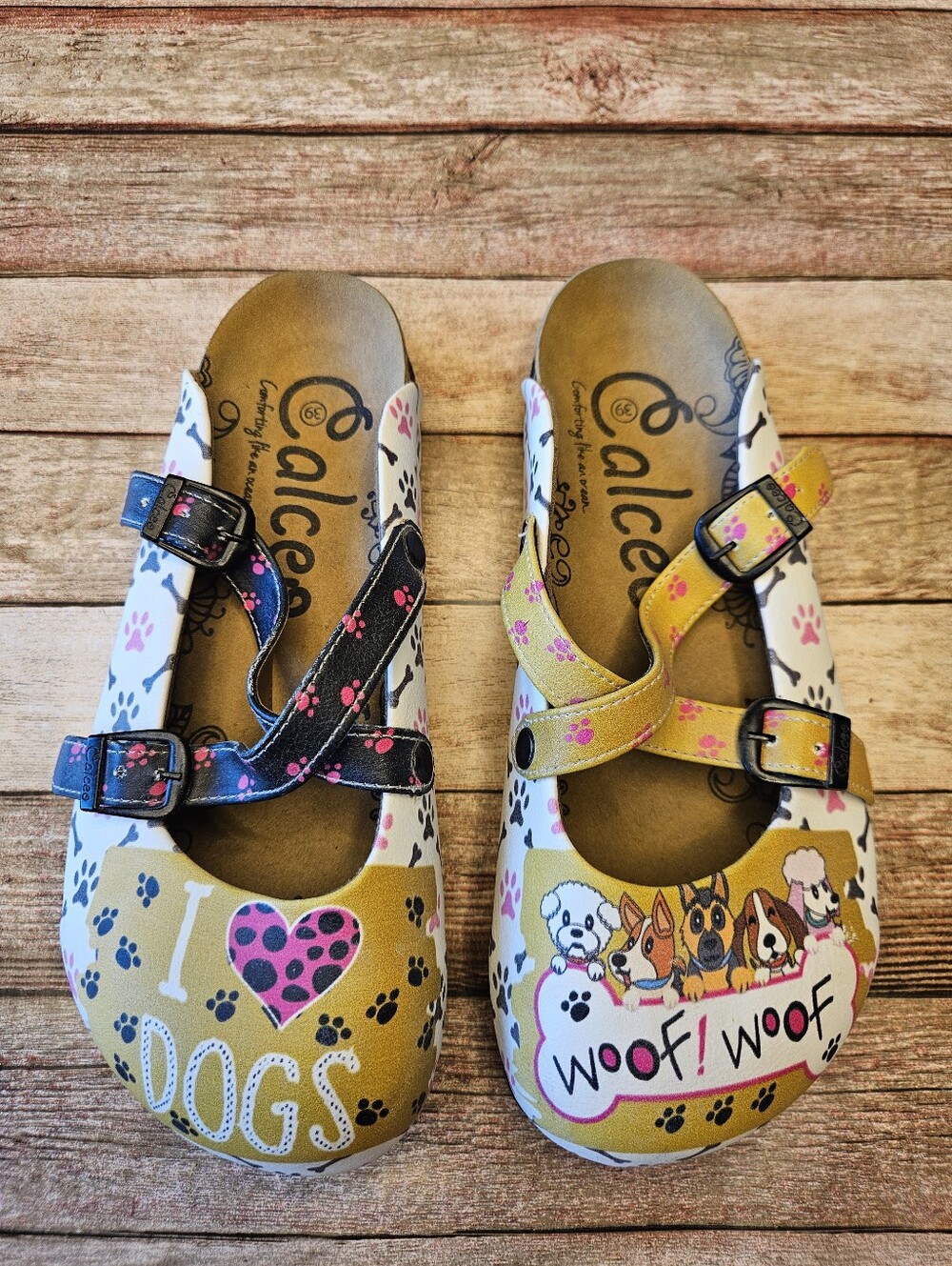 Calceo Yellow & White I Love Dogs Crisscross Clogs